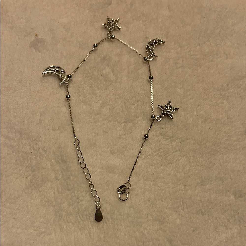 Silver Star and Moon Charm Bracelet